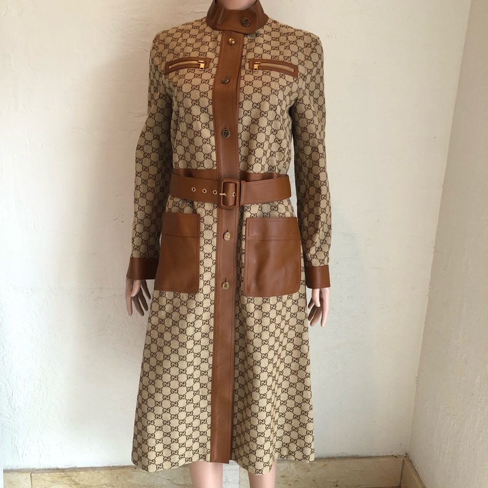 Gucci Canvas/Leather GG Classic Trench Coat Beige/Ebony Women's Size 40(M) - Picture 1 of 16
